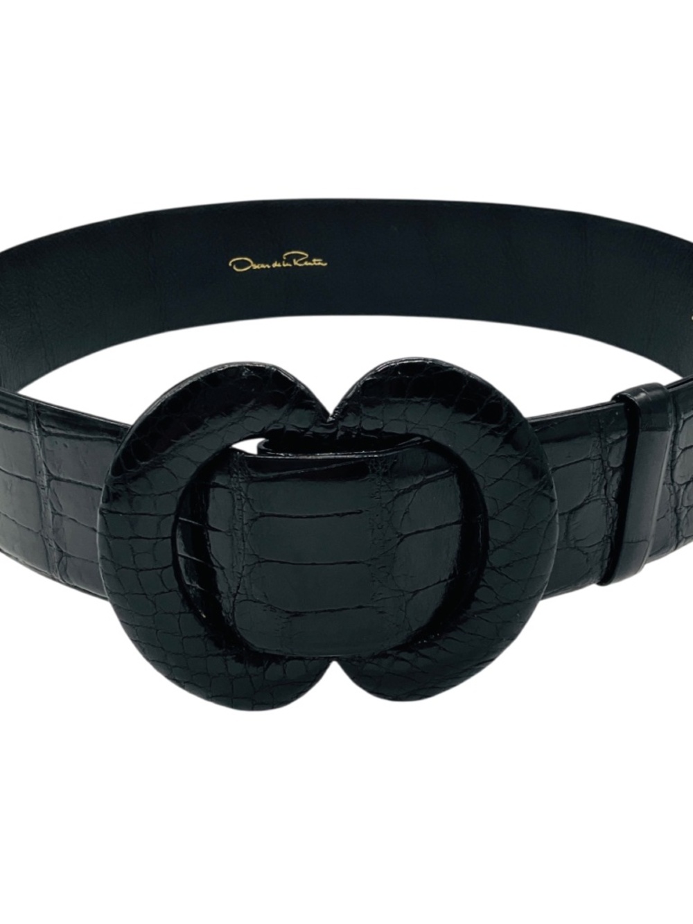 OSCAR DE LA RENTA BLACK GENUINE AMERICAN ALLIGATOR SKIN LEATHER WIDE BELT